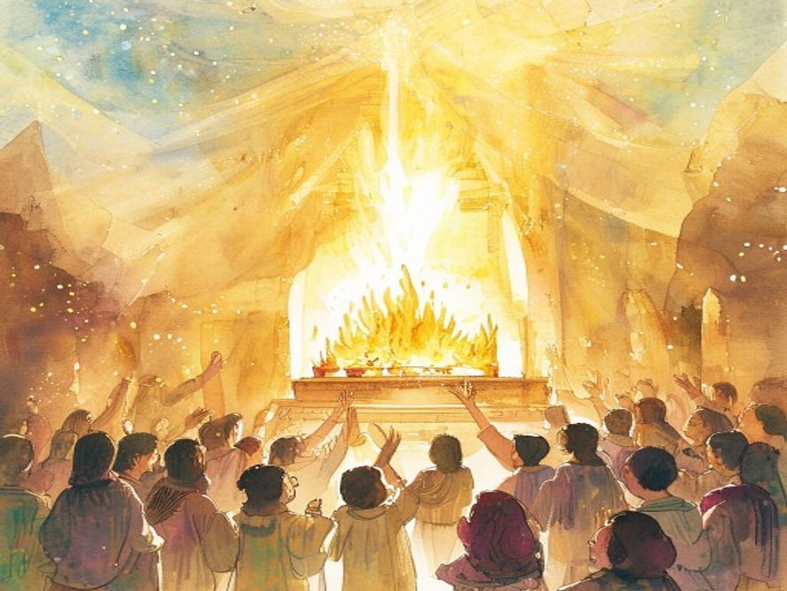 父的荣光显现，火从天降烧尽祭物