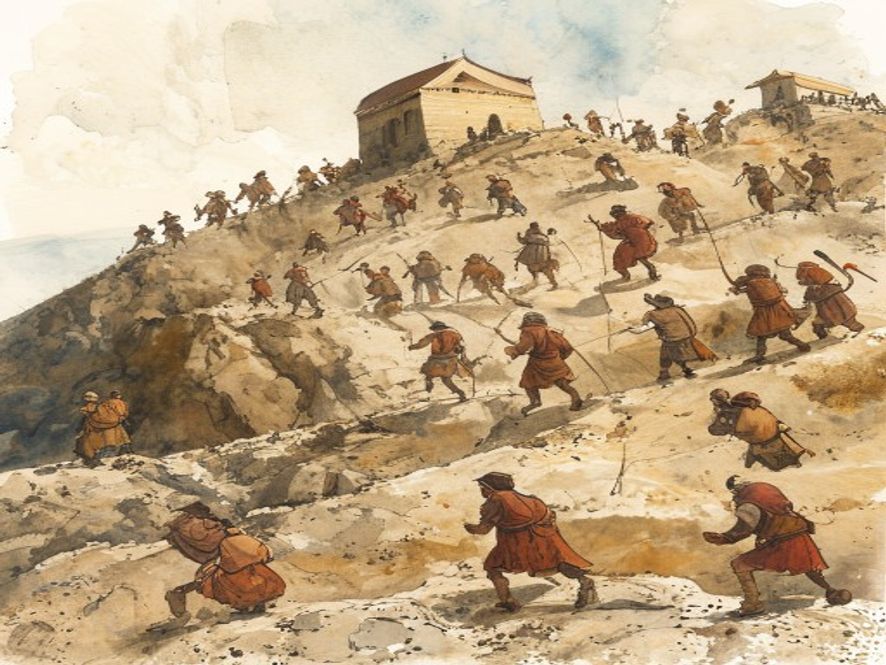 以色列百姓试图上山打仗却被亚玛力人和迦南人击退，约柜留在营中未出