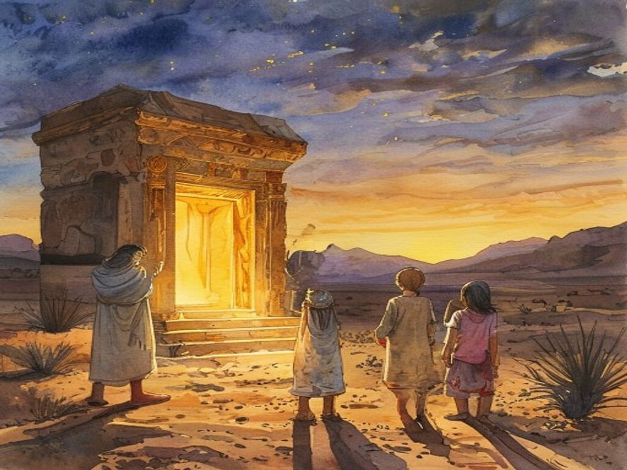 利未人家族站在发光的会幕前，没有土地没有田地，父就是他们的产业