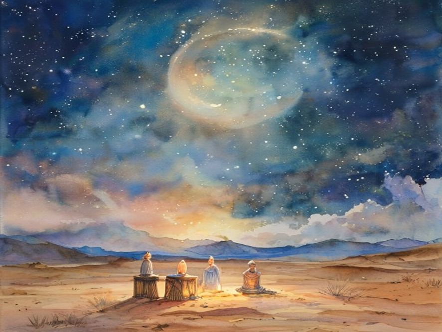 永远的盐约——祭司在星光下的祭坛前，神圣宁静的氛围