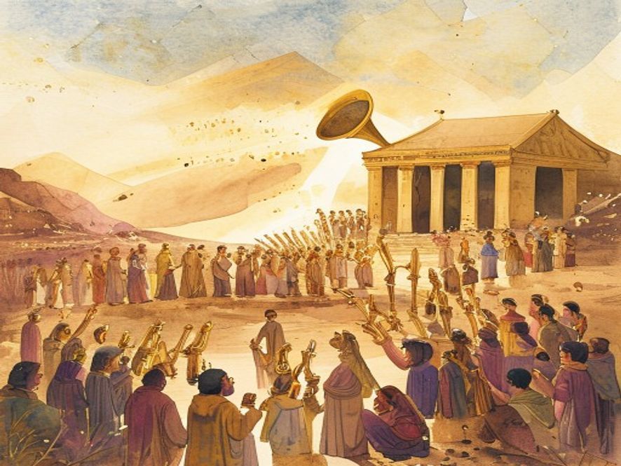 吹角日，祭司吹响银号和角，百姓聚集在会幕前守圣会